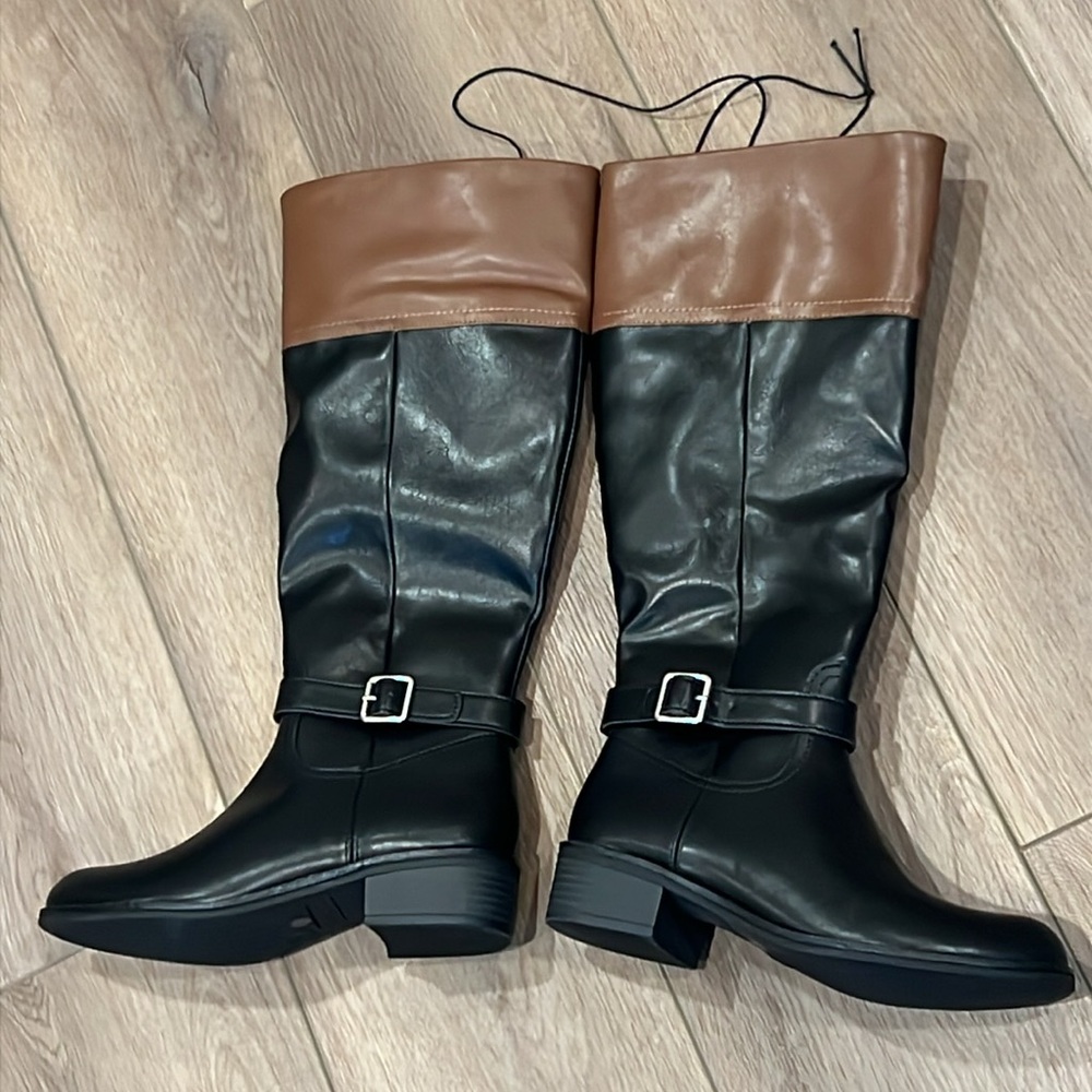 St. John’s Bay Danwood Riding Black & Brown Knee-High Boots Size 7M Memory-foam - Picture 9 of 16